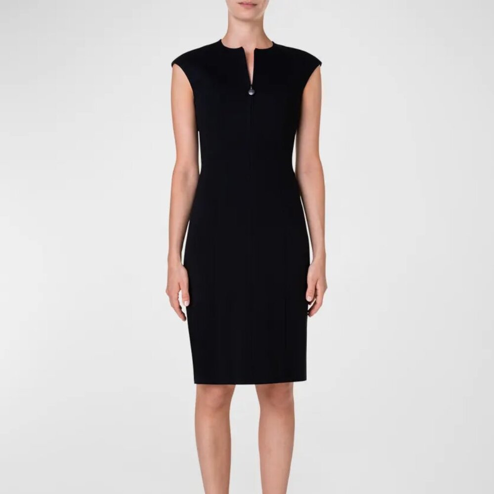 Akris Punto Cap-Sleeve Zip-Front Seamed Dress, Black